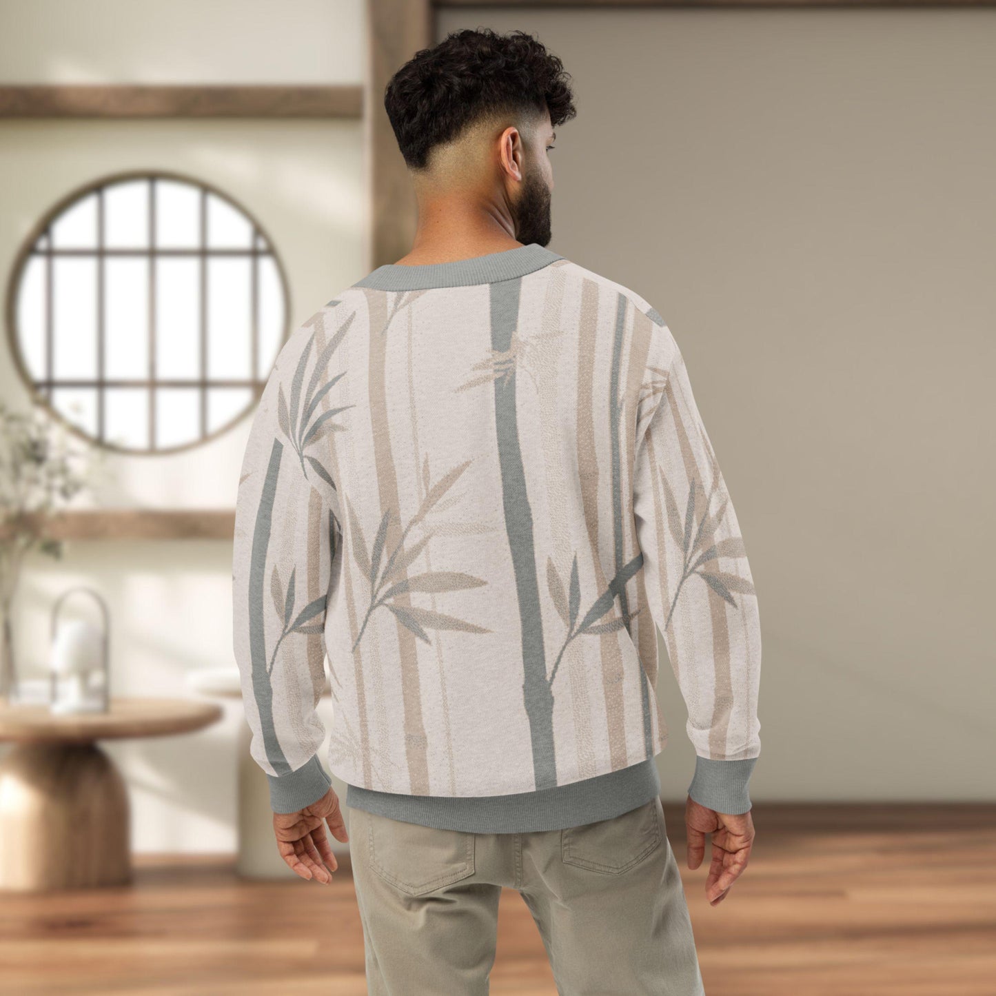 Sage Grove Bamboo Knit Cardigan — Japandi Botanical Take Sweater | Unisex Jacquard Knitwear