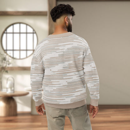 Wheat Field Textured Stripe Knit Cardigan — Japandi Woven Neutral Sweater | Unisex Jacquard Knitwear