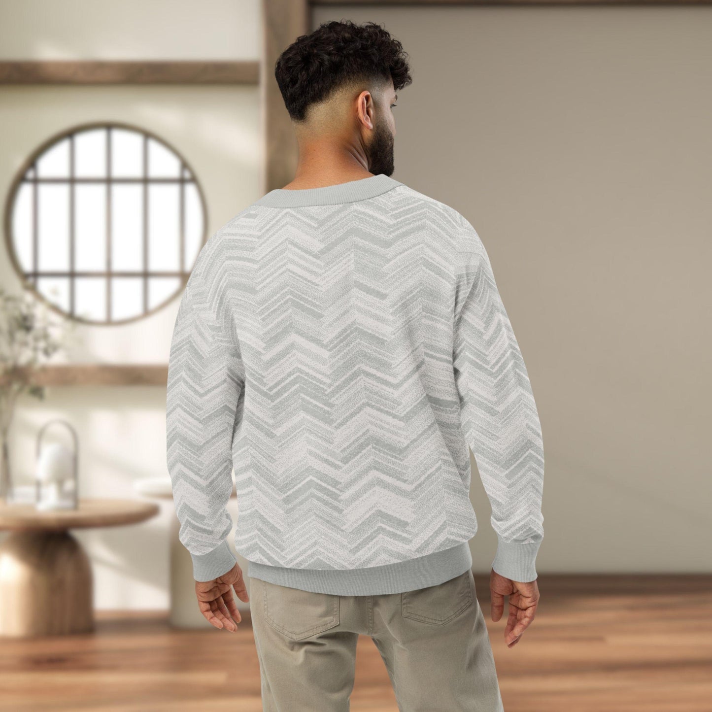 Frost Ridge Yamagata Chevron Knit Cardigan — Japandi Mountain Motif Sweater | Unisex Jacquard Knitwear