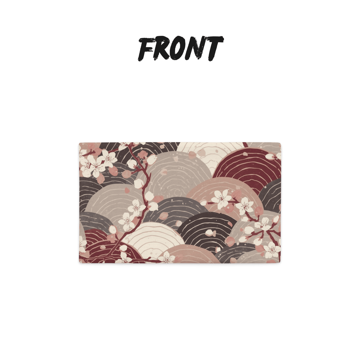 Sakura Wave Throw Pillow Cover — Japanese Floral Seigaiha Cushion | Burgundy Tide