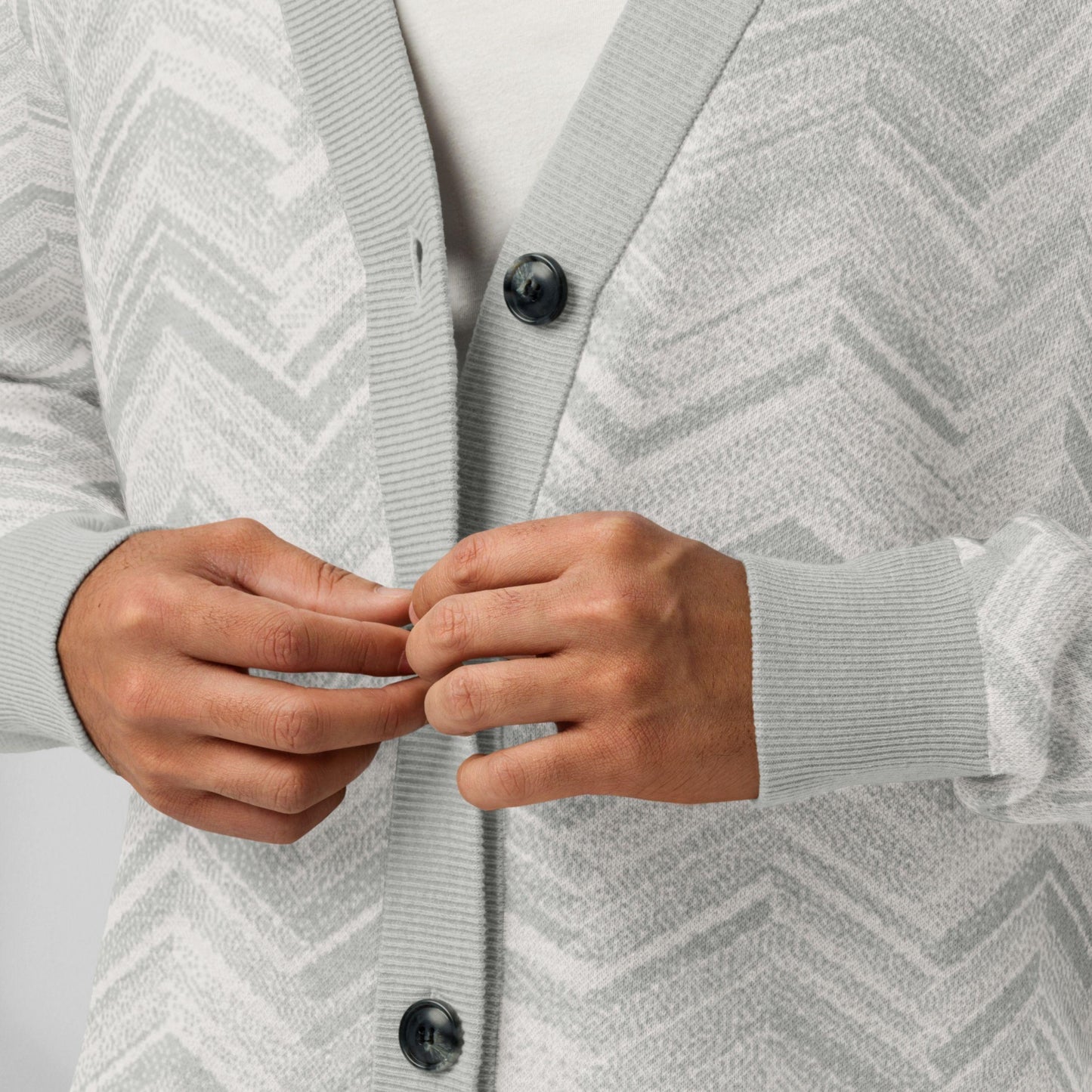 Frost Ridge Yamagata Chevron Knit Cardigan — Japandi Mountain Motif Sweater | Unisex Jacquard Knitwear