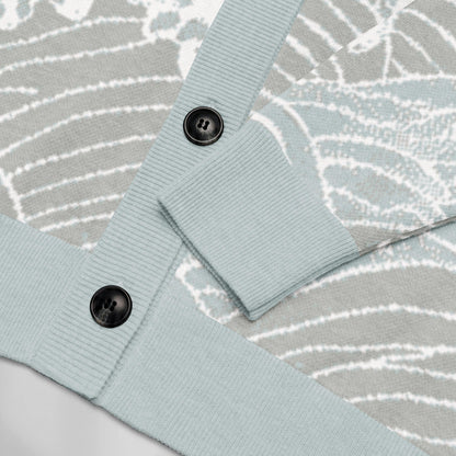 Seigaiha Wave Knit Cardigan — Japandi Coastal Unisex Sweater in Steel Tide