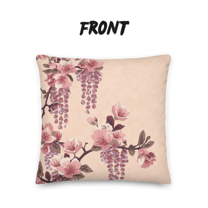 Blush Wisteria Sakura Fuji Throw Pillow with Insert — Japanese Floral Cushion | Romantic Botanical