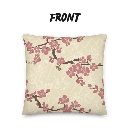 Plum Blossom Throw Pillow | Japanese Botanical Pillow with Insert | Dusty Rose Cream Accent Pillow | Asanoha Floral Living Room Decor Gift