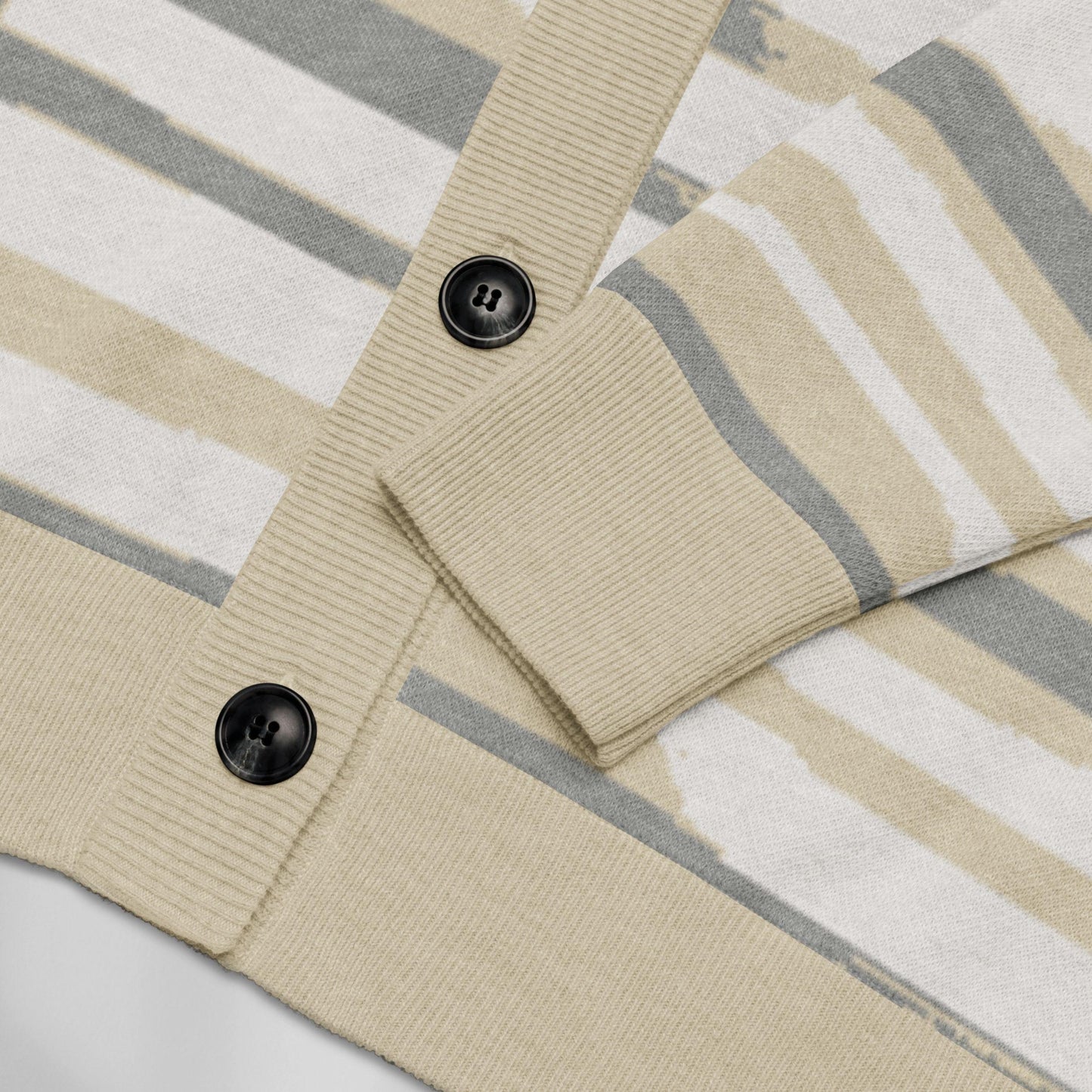 Linen Wash Sumi-e Stripe Knit Cardigan — Japandi Brushstroke Sweater | Unisex Jacquard Knitwear