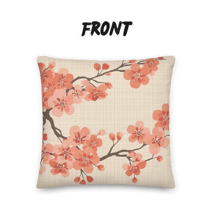 Coral Bloom Sakura Throw Pillow with Insert — Japanese Cherry Blossom Cushion | Large-Scale Botanical