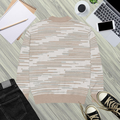 Wheat Field Textured Stripe Knit Cardigan — Japandi Woven Neutral Sweater | Unisex Jacquard Knitwear
