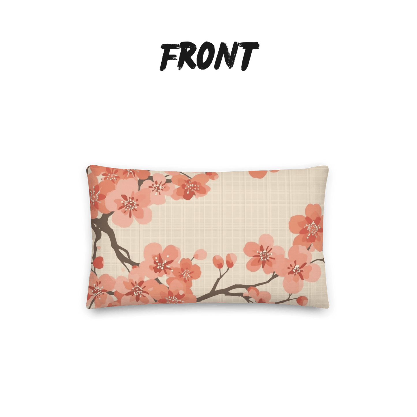 Coral Bloom Sakura Throw Pillow with Insert — Japanese Cherry Blossom Cushion | Large-Scale Botanical