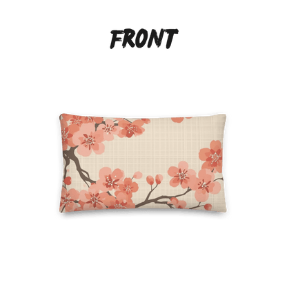 Coral Bloom Sakura Throw Pillow with Insert — Japanese Cherry Blossom Cushion | Large-Scale Botanical