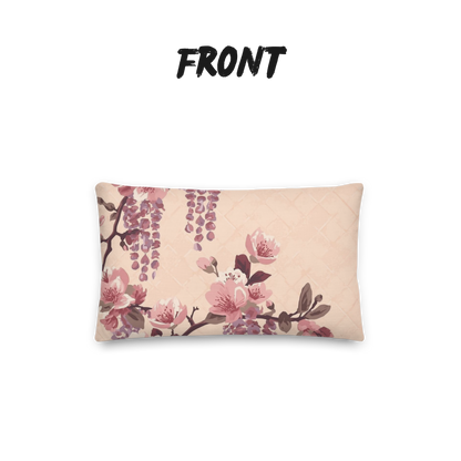 Blush Wisteria Sakura Fuji Throw Pillow with Insert — Japanese Floral Cushion | Romantic Botanical