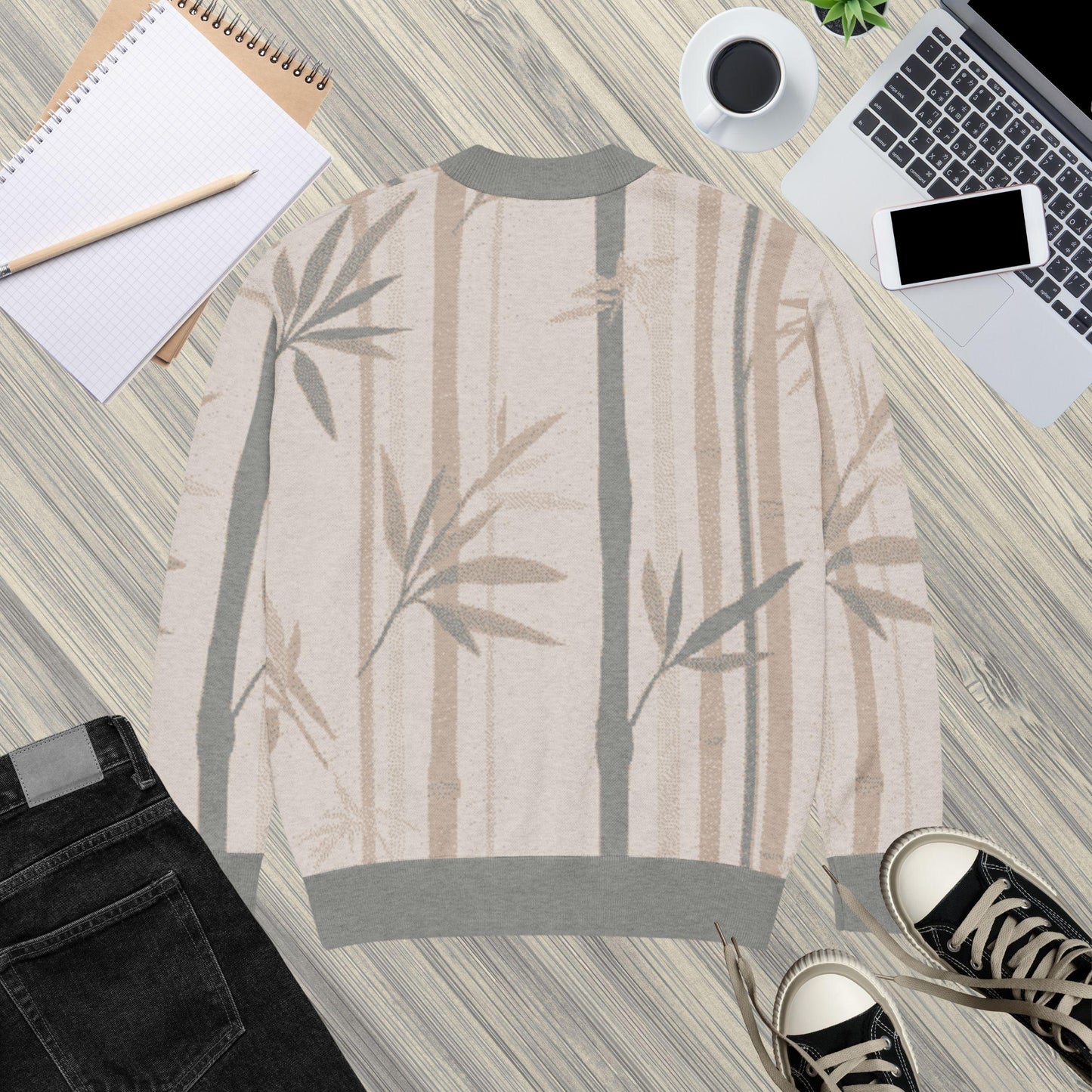 Sage Grove Bamboo Knit Cardigan — Japandi Botanical Take Sweater | Unisex Jacquard Knitwear