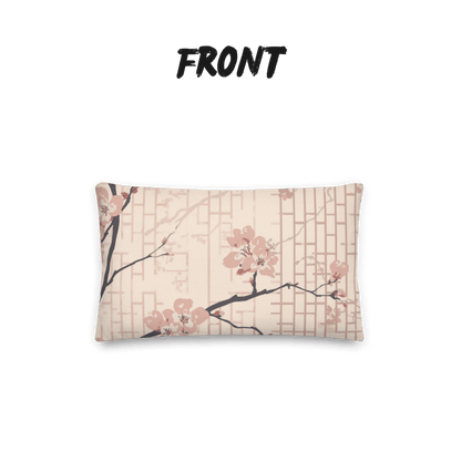 Blush Shoji Sakura Throw Pillow with Insert — Japanese Cherry Blossom Shoji Screen Cushion | Tonal Botanical