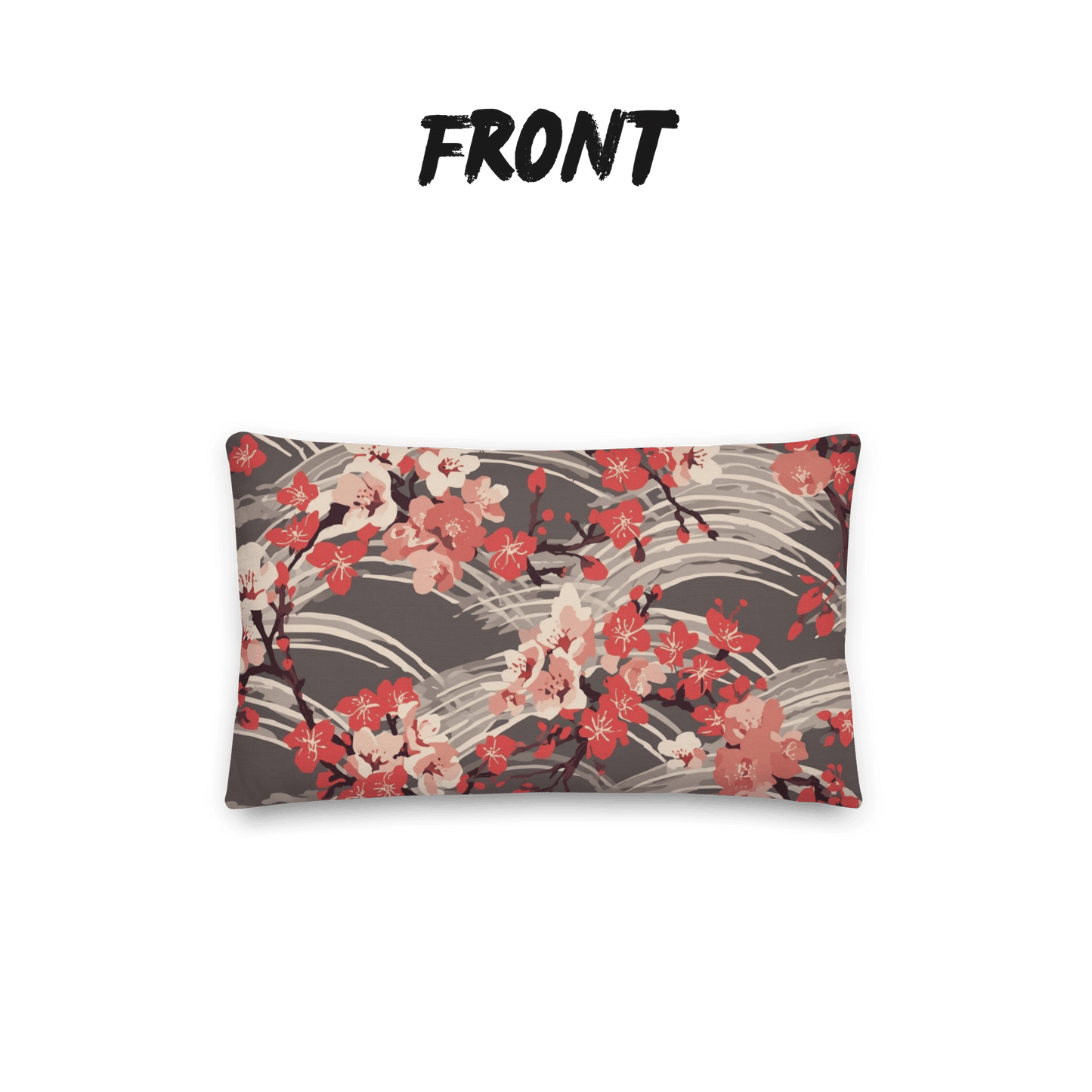 Sakura Wave Throw Pillow with Insert — Japanese Floral Seigaiha Cushion | Crimson Dusk