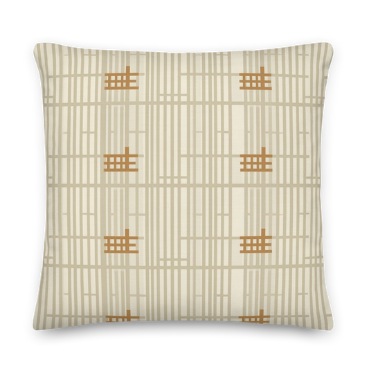 Shoji Screen Grid Throw Pillow with Insert — Japandi Minimalist Geometric Cushion