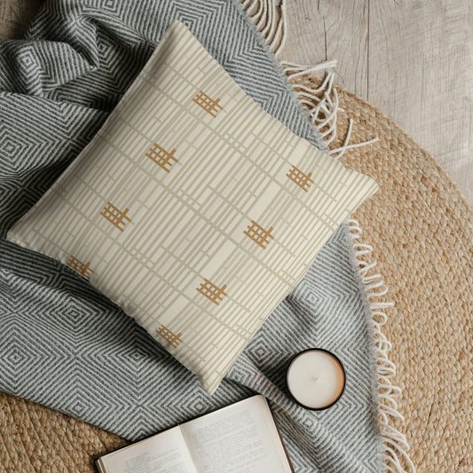 Shoji Screen Grid Throw Pillow Cover — Japandi Minimalist Geometric Cushion