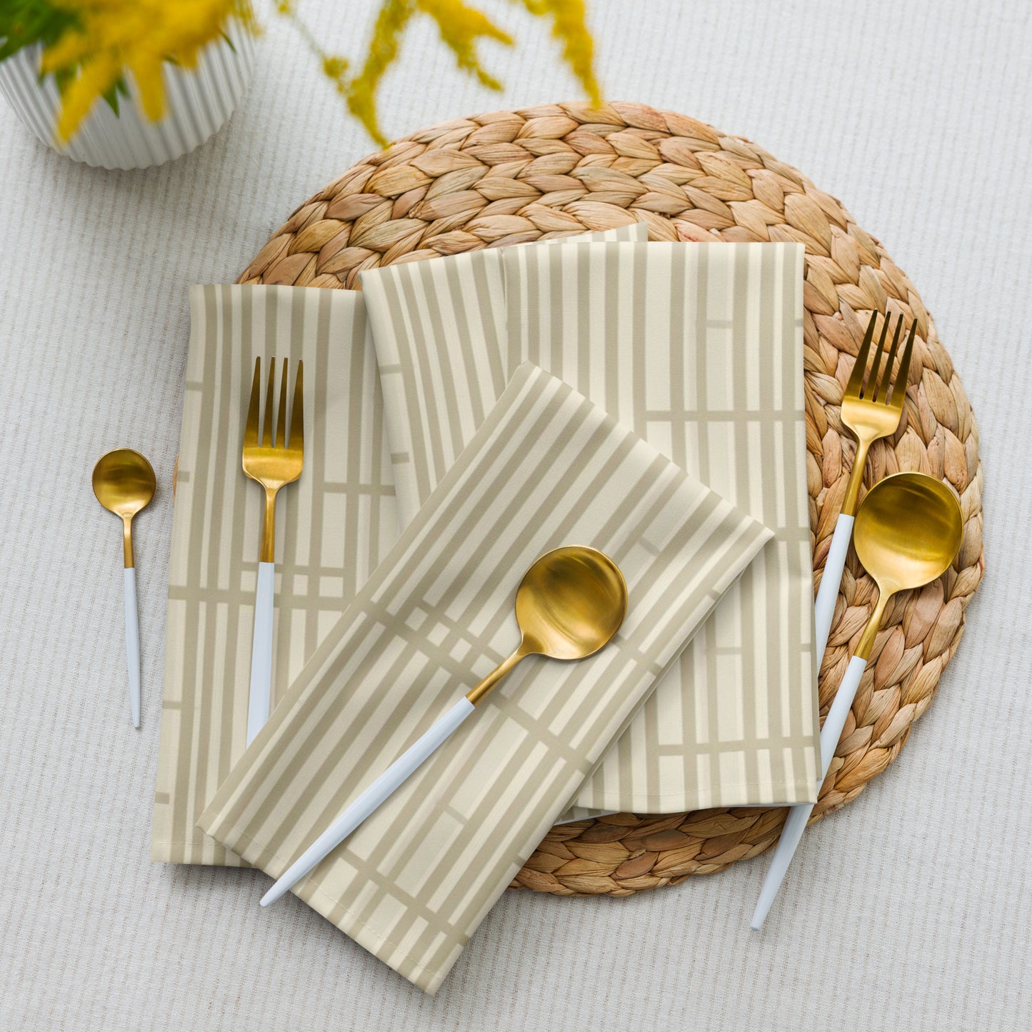 Shoji Screen Grid Cloth Napkins Set of 4 — Japandi Minimalist Geometric Table Linen