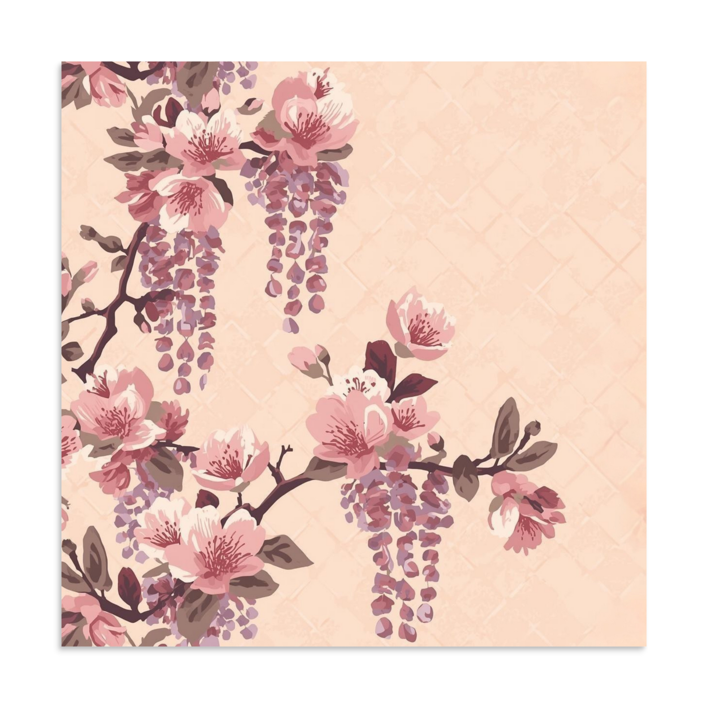 Blush Wisteria Sakura Fuji Art Print — Japanese Floral Wall Art Poster | Romantic Botanical