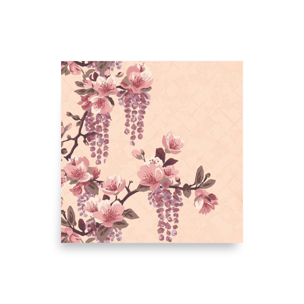Blush Wisteria Sakura Fuji Art Print — Japanese Floral Wall Art Poster | Romantic Botanical