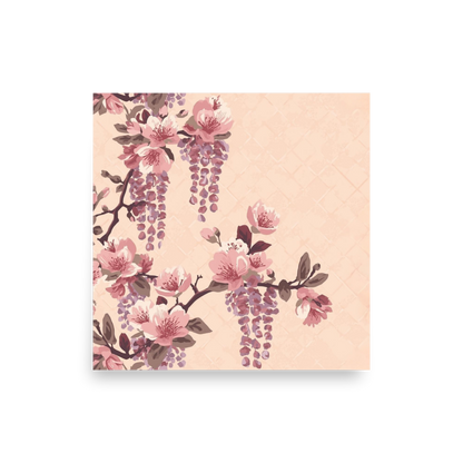 Blush Wisteria Sakura Fuji Art Print — Japanese Floral Wall Art Poster | Romantic Botanical