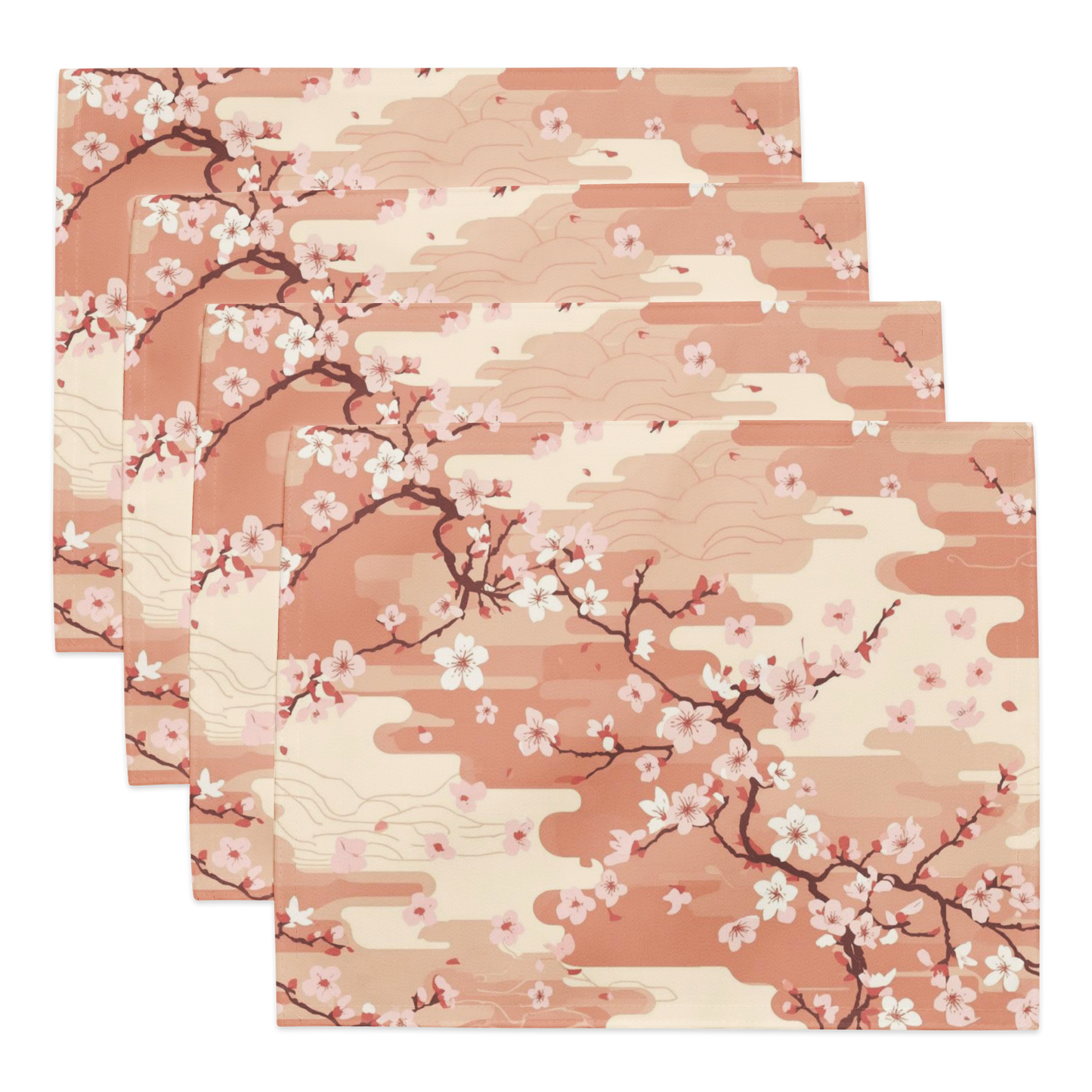 Sakura Cherry Blossom Placemats Set of 4 — Japanese Floral Table Linen | Japandi Botanical Dining Decor