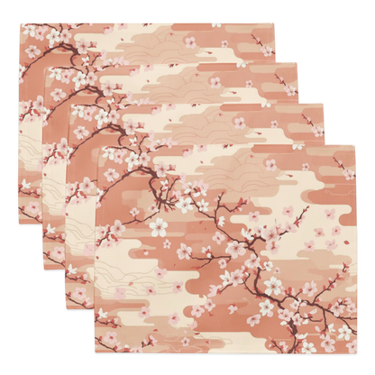 Sakura Cherry Blossom Placemats Set of 4 — Japanese Floral Table Linen | Japandi Botanical Dining Decor