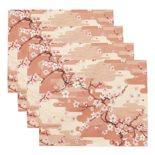 Sakura Cherry Blossom Placemats Set of 4 — Japanese Floral Table Linen | Japandi Botanical Dining Decor