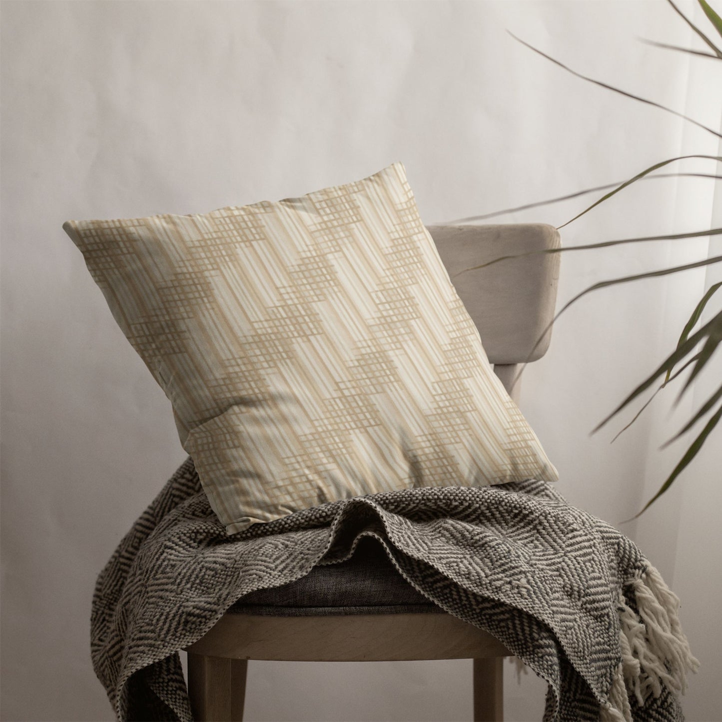 Japandi Minimalist Throw Pillow with Insert | Shoji Screen Geometric Pattern