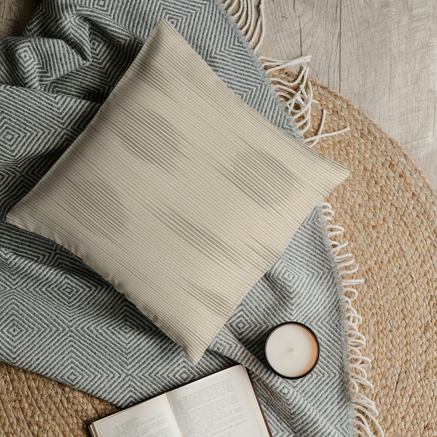 Shoji Shadow Throw Pillow Cover — Japandi Minimalist Washi Stripe Cushion