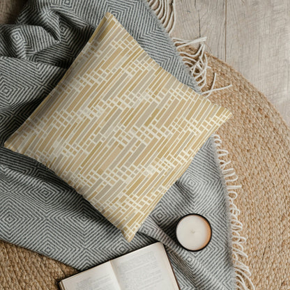 Honey Grid Throw Pillow Cover — Japandi Minimalist Geometric Cushion | Shoji Screen Inspired