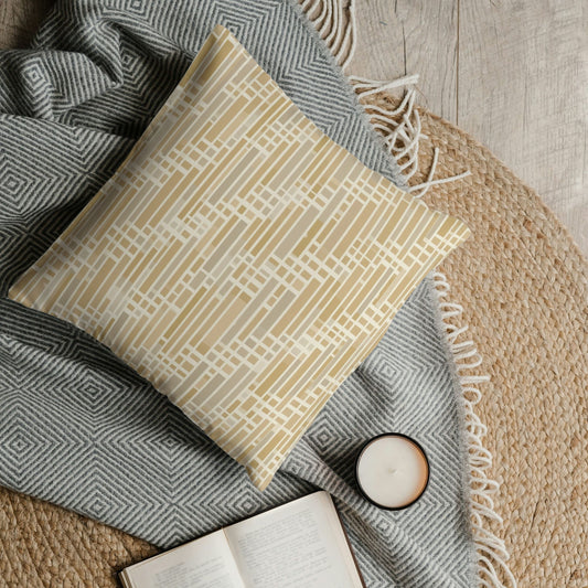 Honey Grid Throw Pillow Cover — Japandi Minimalist Geometric Cushion | Shoji Screen Inspired