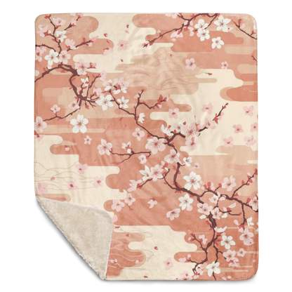 Sakura Cherry Blossom Sherpa Blanket — Japanese Floral Throw | Japandi Botanical Home Decor
