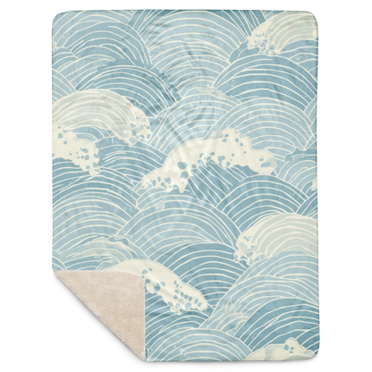 Seigaiha Sherpa Blanket — Japanese Wave Pattern Throw in Steel Tide