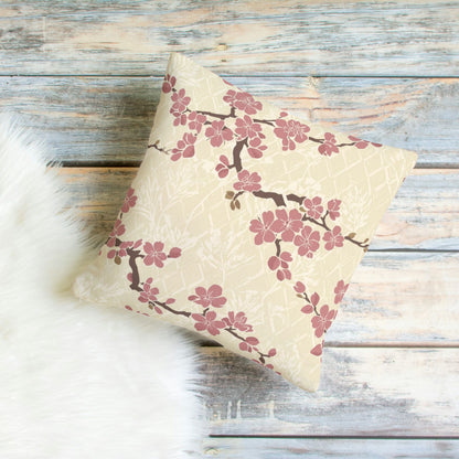 Parchment Rose Plum Blossom Throw Pillow Cover — Japanese Ume Asanoha Cushion | Botanical