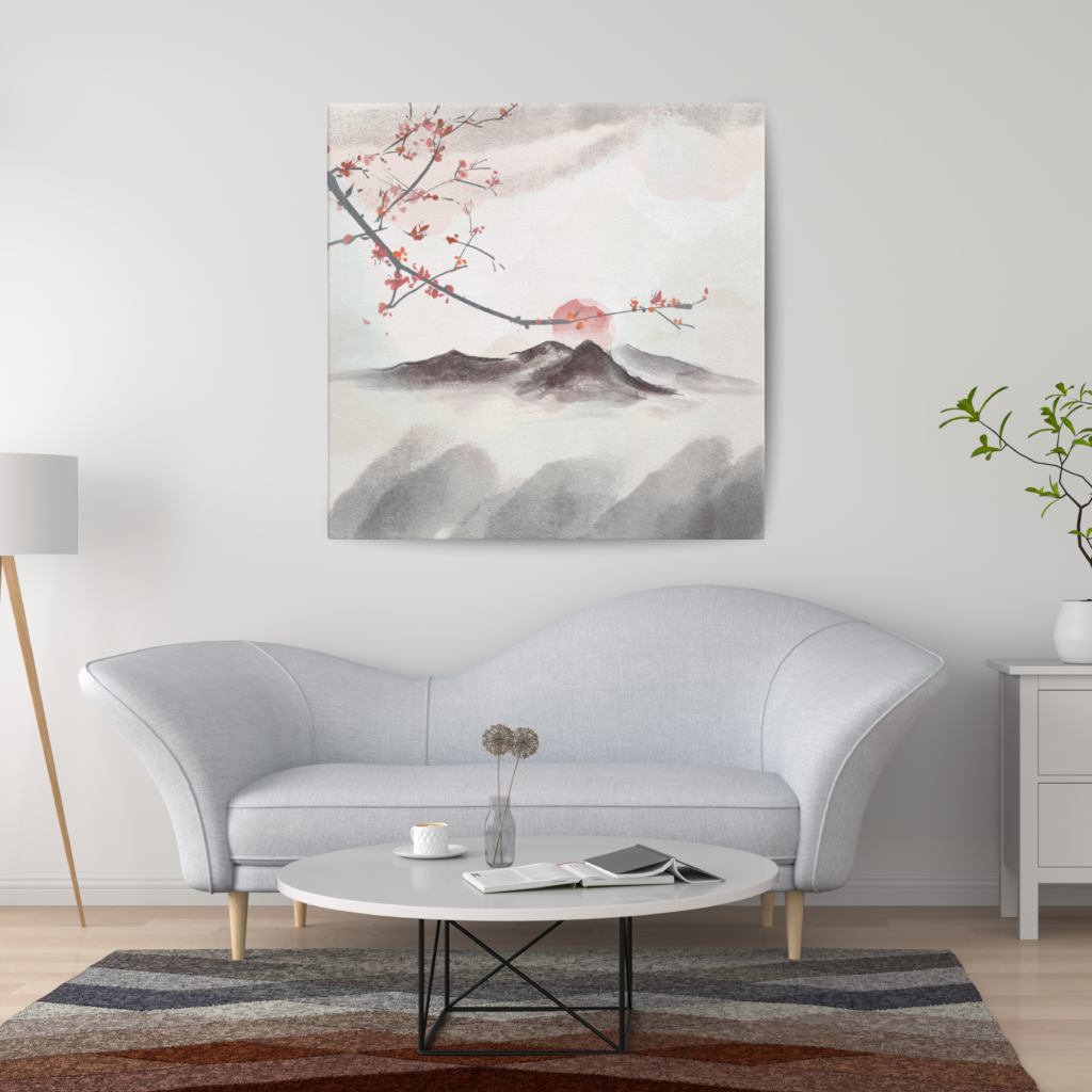 Sumi-e art in a modern interior space.